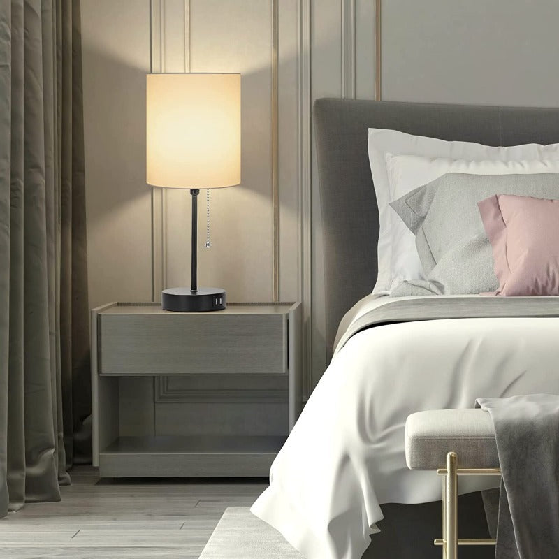 Luminara | Modern Minimalist Gray Table Lamp with USB Charging Ports 4