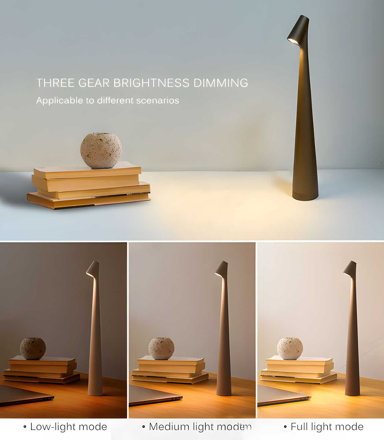 LunaSlim | Elegant Cordless Aluminum Table Lamp with Dimming Function 4