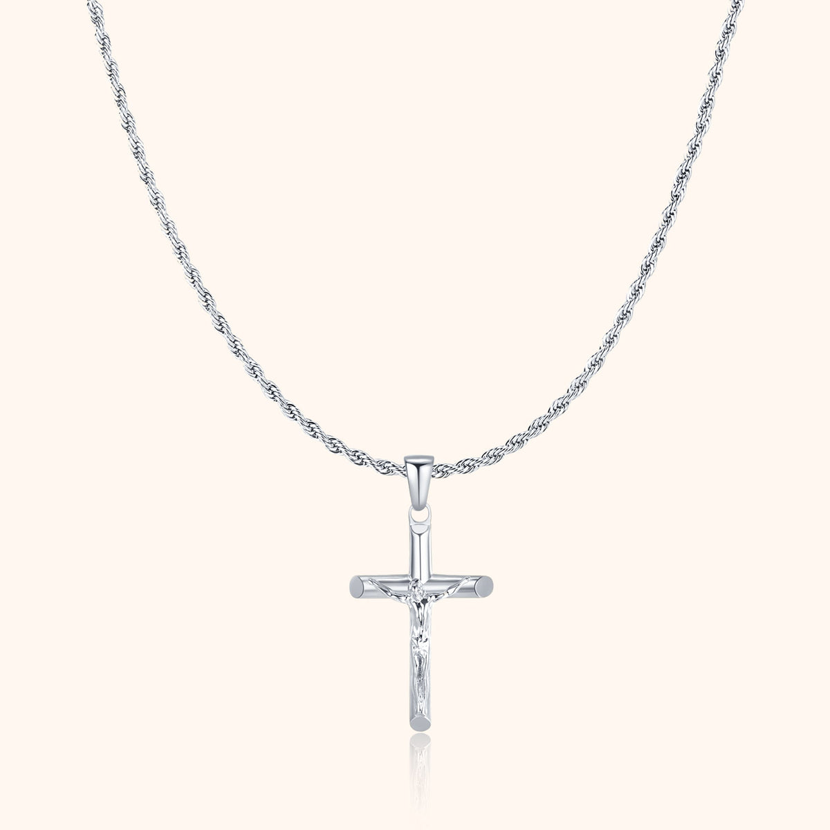 Salvator Men's Cross Necklace - Jesus Christ Crucifix Pendant in Sterling Silver