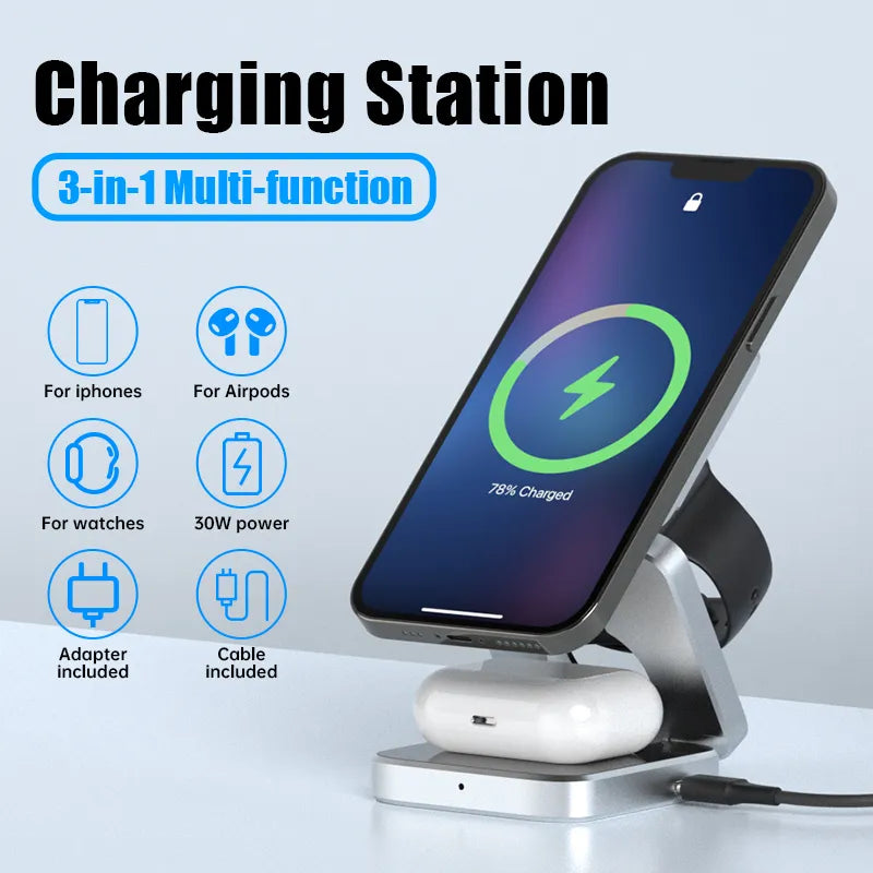 PowerFlex 3-in-1 Wireless Charging Station - Magnetic & Foldable