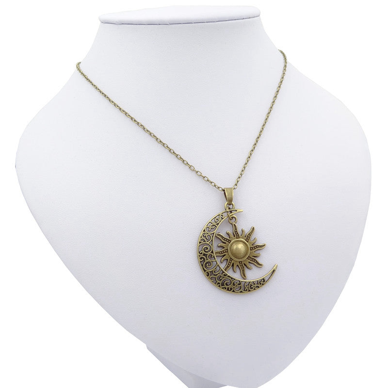 Vintage Sun and Moon Necklace - Dual Pendant Celestial Charm