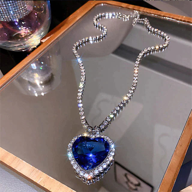 Blue Crystal Heart - Pendant Necklace for Women