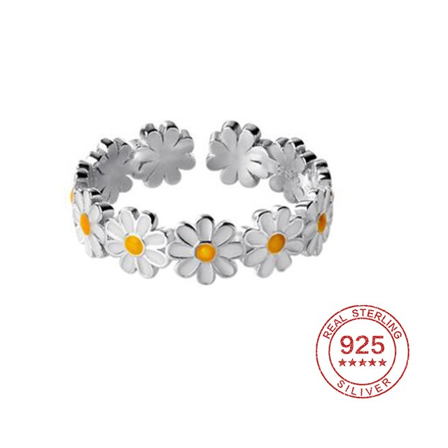 Daisy Flower Ring - Adjustable 925 Silver Statement Ring