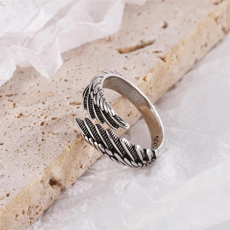 Feather Wing Ring - Adjustable 925 Silver Angel Feather Ring