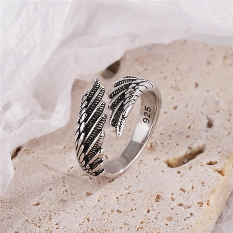 Feather Wing Ring - Adjustable 925 Silver Angel Feather Ring