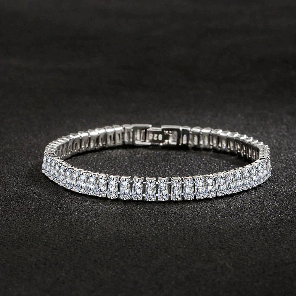 Sterling Silver Crystal Bracelet - Adjustable 925 Silver Statement Piece