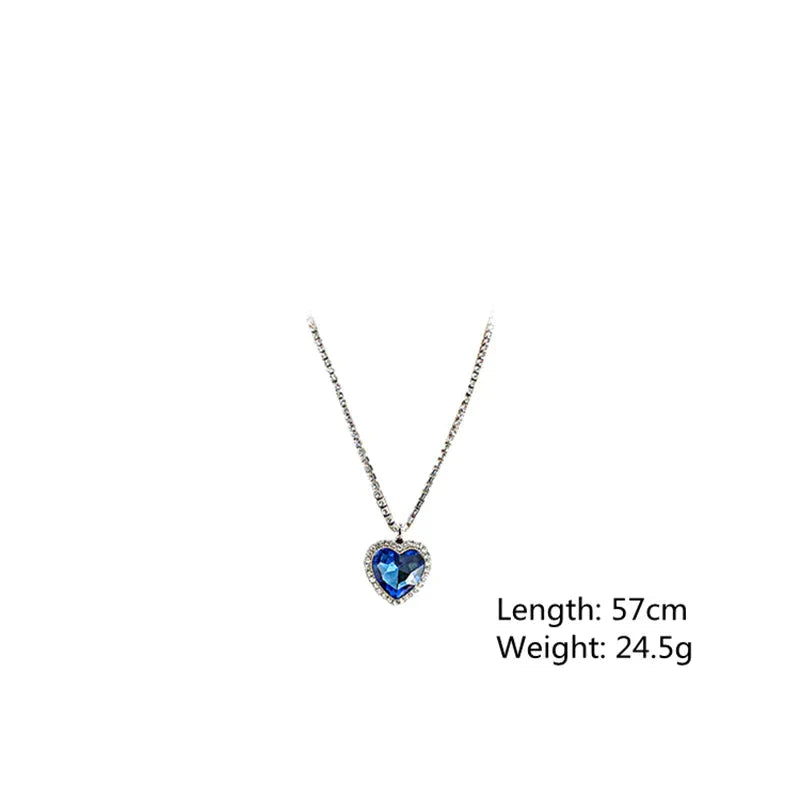 Blue Crystal Heart - Pendant Necklace for Women