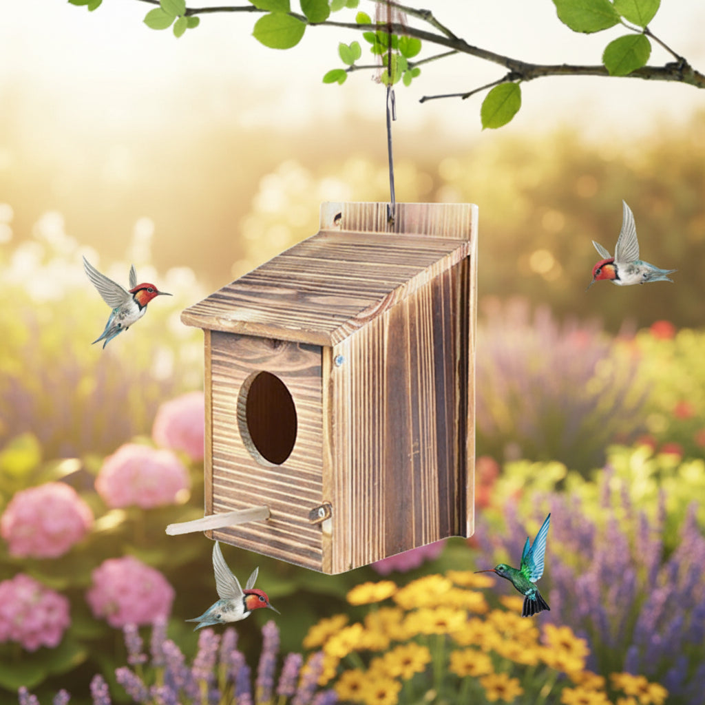 Maison Elmora | Natural Wooden Bird Nest Box with Easy Access Cleaning Door | Charming Habitat for Garden Birds 1