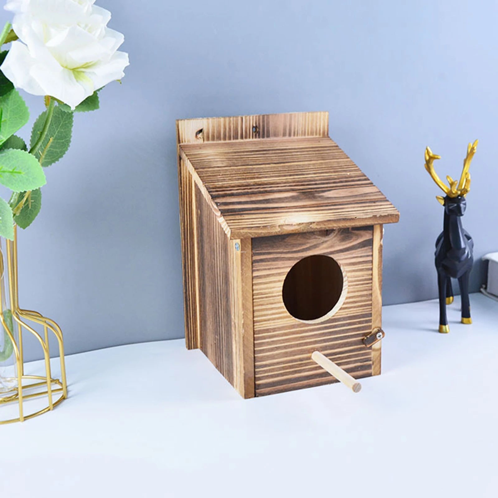 Maison Elmora | Natural Wooden Bird Nest Box with Easy Access Cleaning Door | Charming Habitat for Garden Birds 3