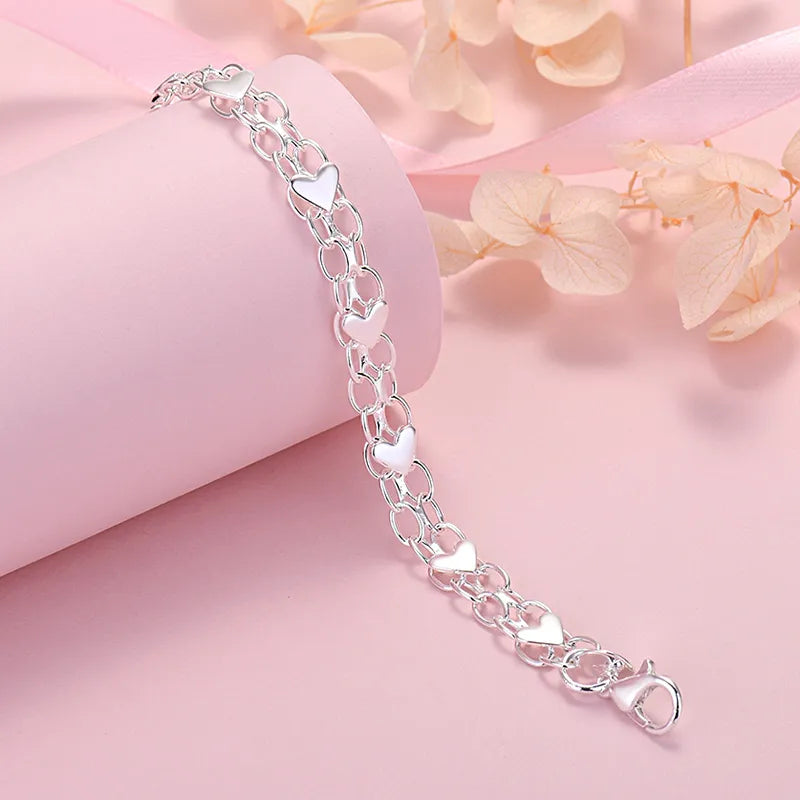 Silver Heart - Elegant Link Bracelet for Women