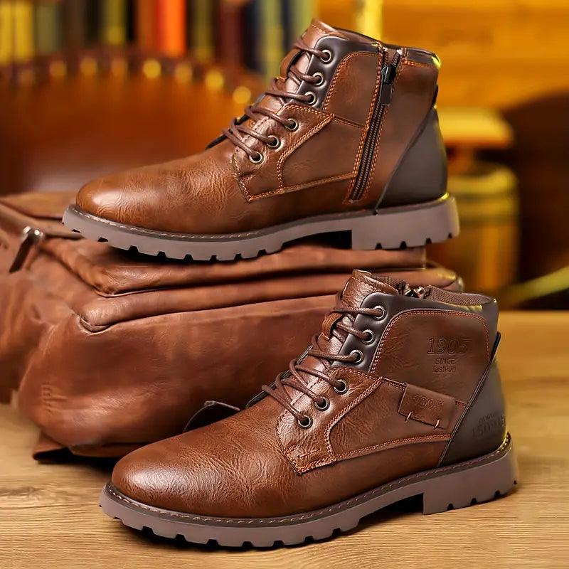 Men's Elegant Leather Dress Boots - Stylish Zippered Footwear for Formal Occasions 0
