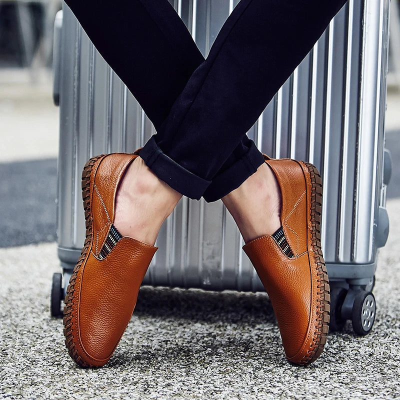 Men's Vegan Leather Loafers - Stylish Brown Comfort Shoes for Everyday Wear 2