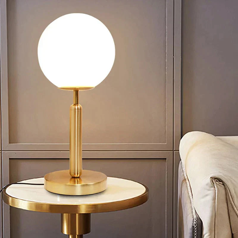GlowSphere Brass Table Lamp - Glass Ball LED Light