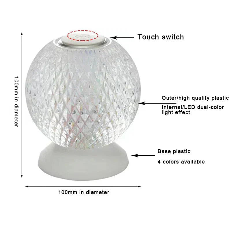FlexiLuxe Crystal Table Lamp - Cordless LED Light