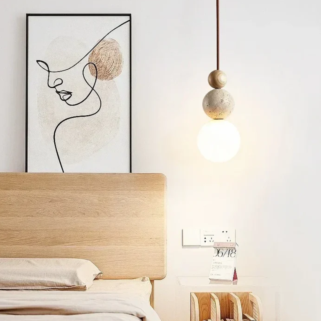 NaturaLuxe | Modern Pendant Light with Natural Travertine & Mahogany | Elegant Kitchen Pendant Lighting for Warm Ambiance 6
