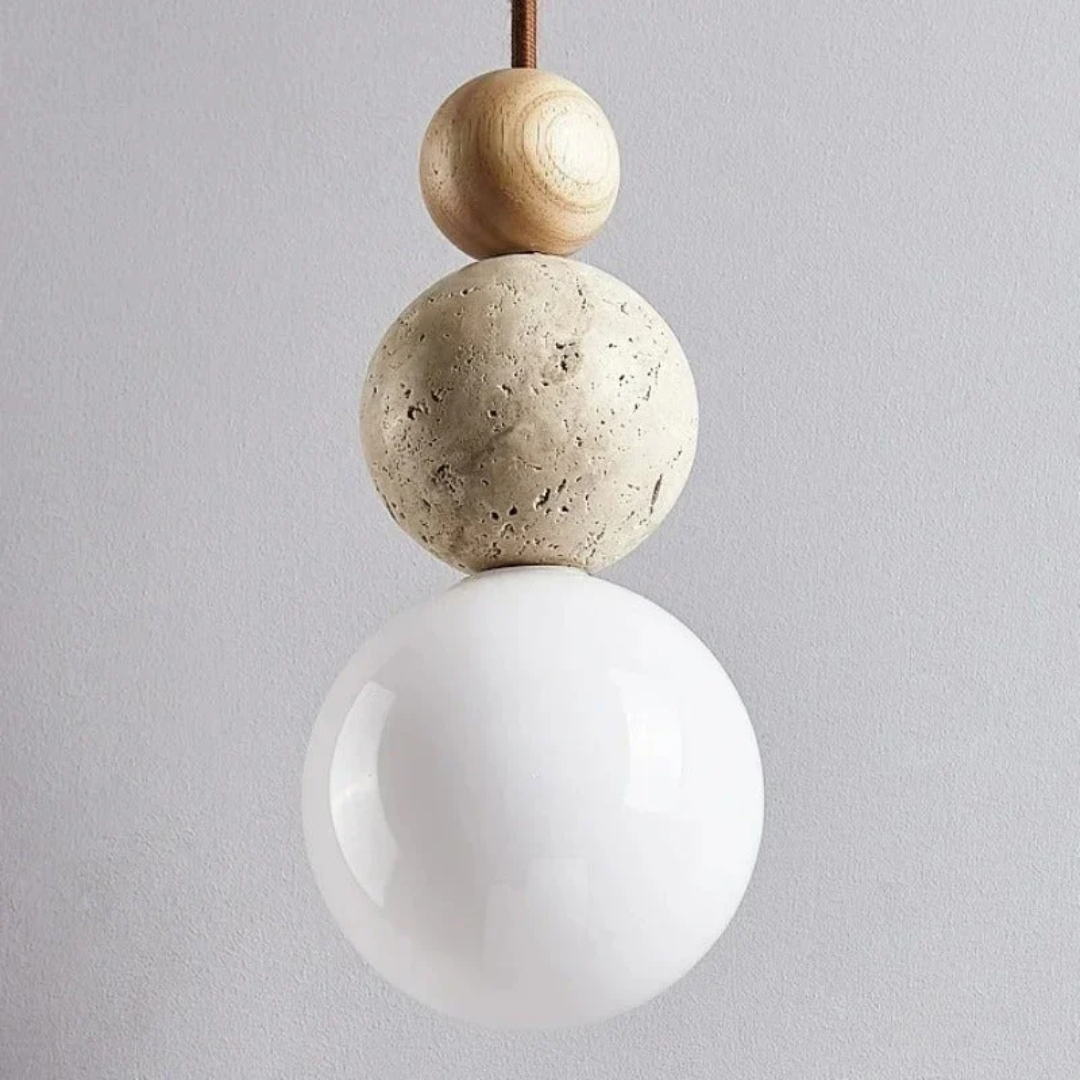 NaturaLuxe | Modern Pendant Light with Natural Travertine & Mahogany | Elegant Kitchen Pendant Lighting for Warm Ambiance 8