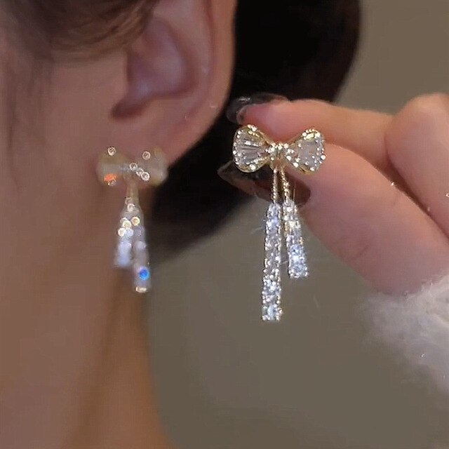 Arlette - Gold Bow Zirconia Earrings for Women