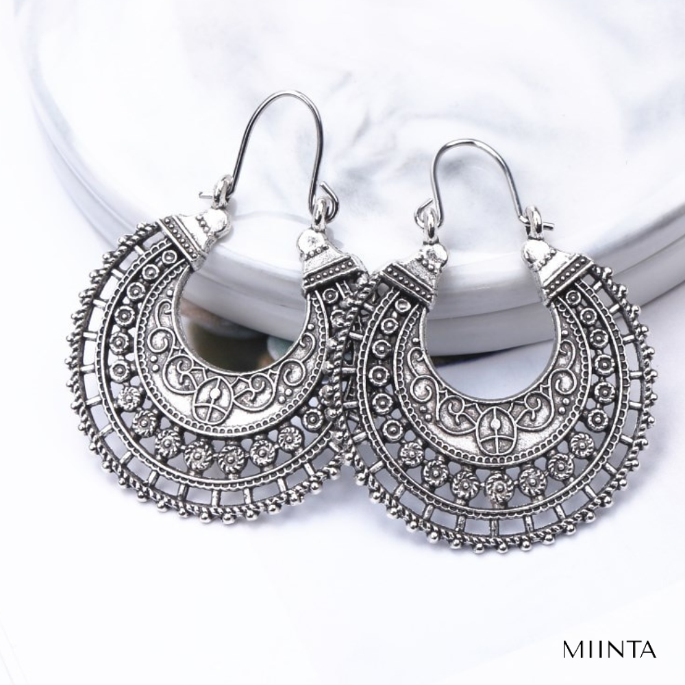 Tibetan Filigree Earrings - Ornate Sterling Silver Statement Pair