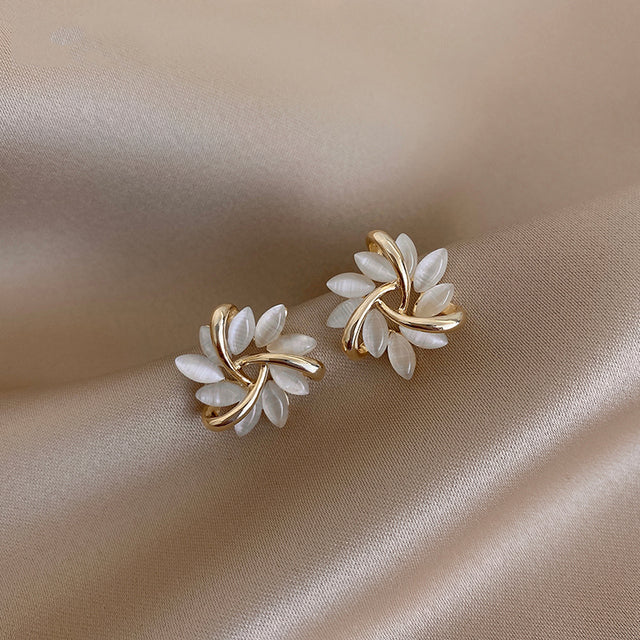 Amara - Gold Flower Stud Earrings with Round Opals for Women