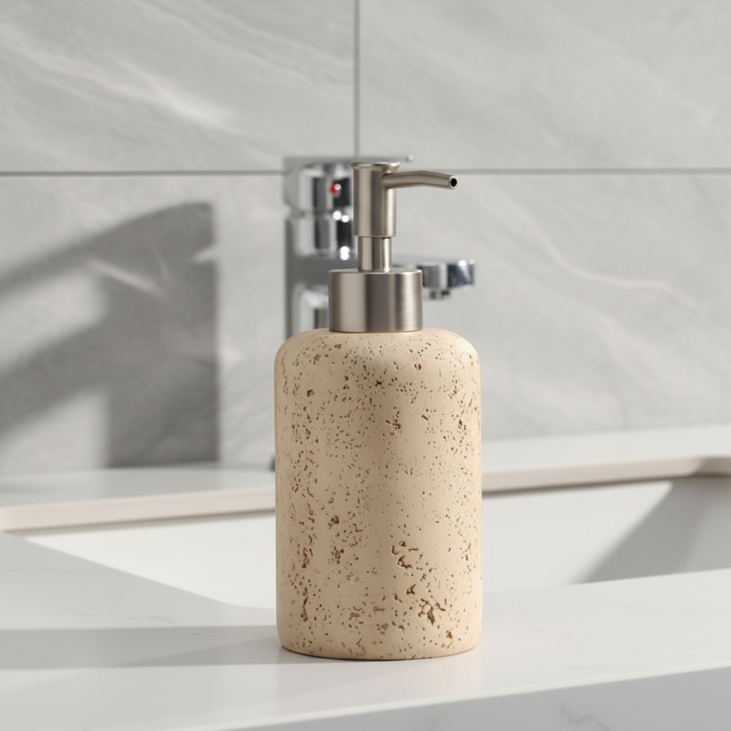 Resin Soap Dispenser | Elegant Marble Design with Stainless Steel Pump | Versatile for Bathroom and Kitchen Use 0