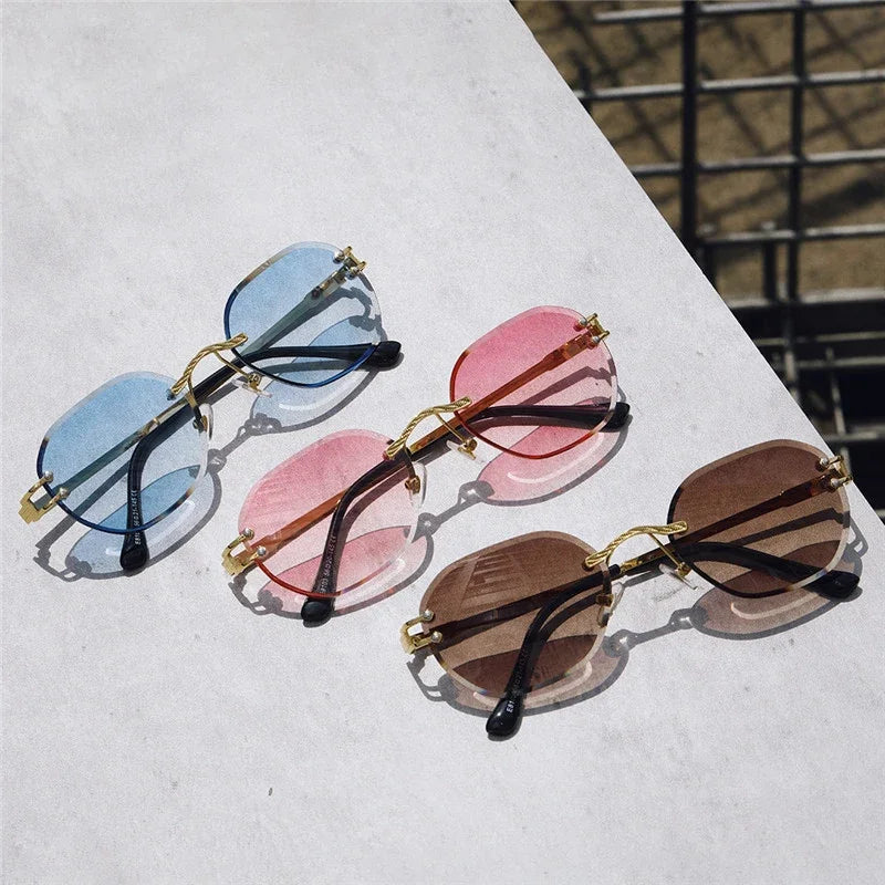 Rimless Sunglasses - Elegant Gold Metal Frames with UV Protection for Stylish Eye Safety 4