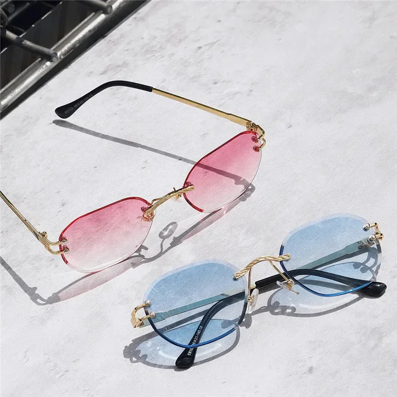 Rimless Sunglasses - Elegant Gold Metal Frames with UV Protection for Stylish Eye Safety 5