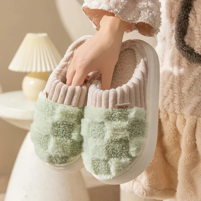 Dreamy Feet Cotton Slippers - Cosy Plaid Comfort