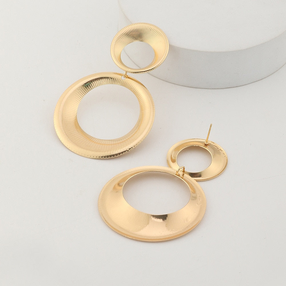 Golden Circle Earrings - Bold 3D Double Hoop Statement Earrings