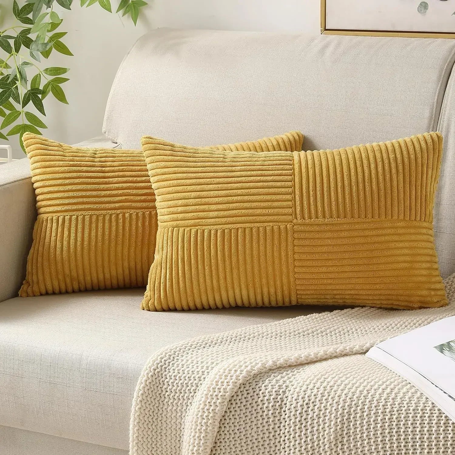 VelvetAura Cushion Cover - Striped Corduroy