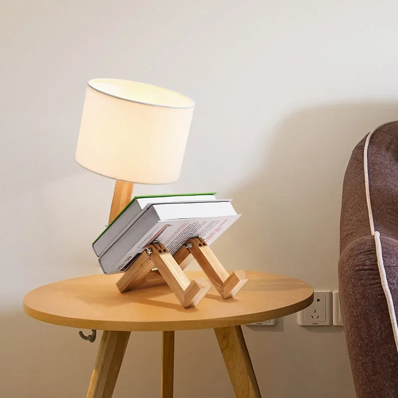 RutanFlex - Wooden Table Lamp with Shelf