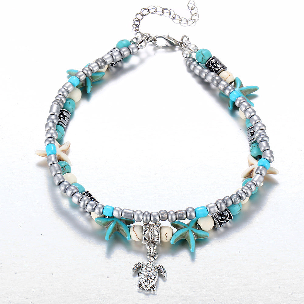Silver Turtle Anklet - Ocean-Inspired Seashell Charm