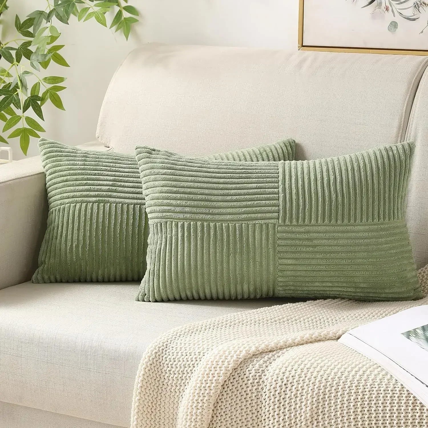 VelvetAura Cushion Cover - Striped Corduroy