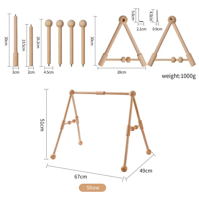 Montessori RattleFrame - Wooden Baby Play Gym with Hanging Toys