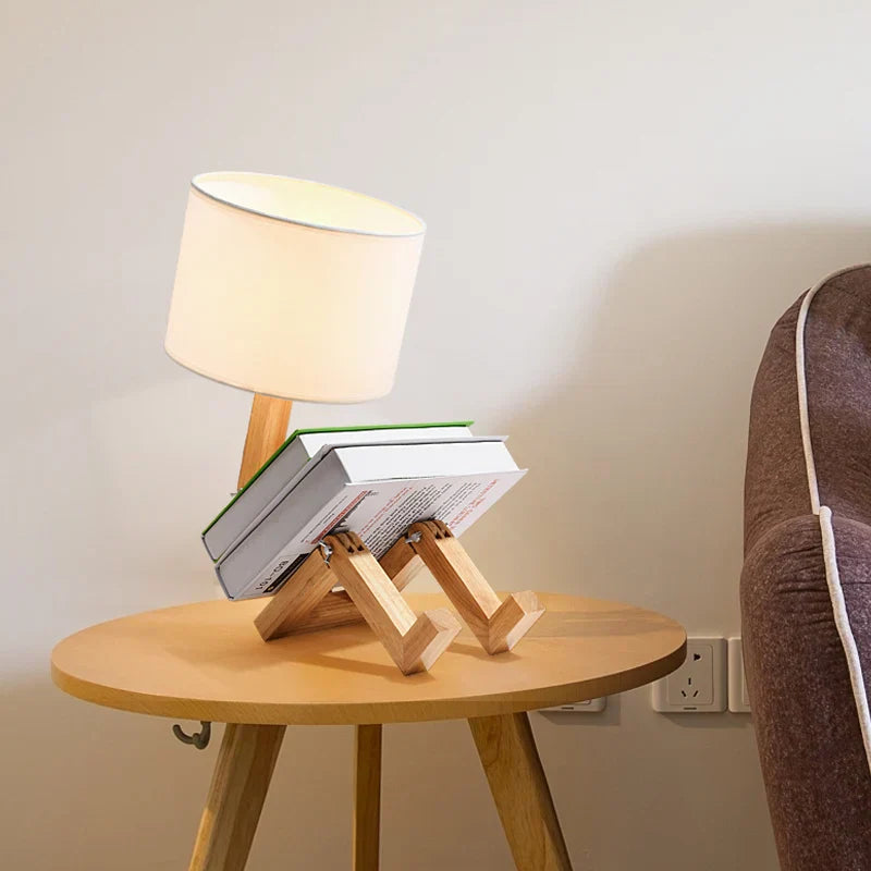 Wooden Robot Table Lamp - Playful Kids' Room Light