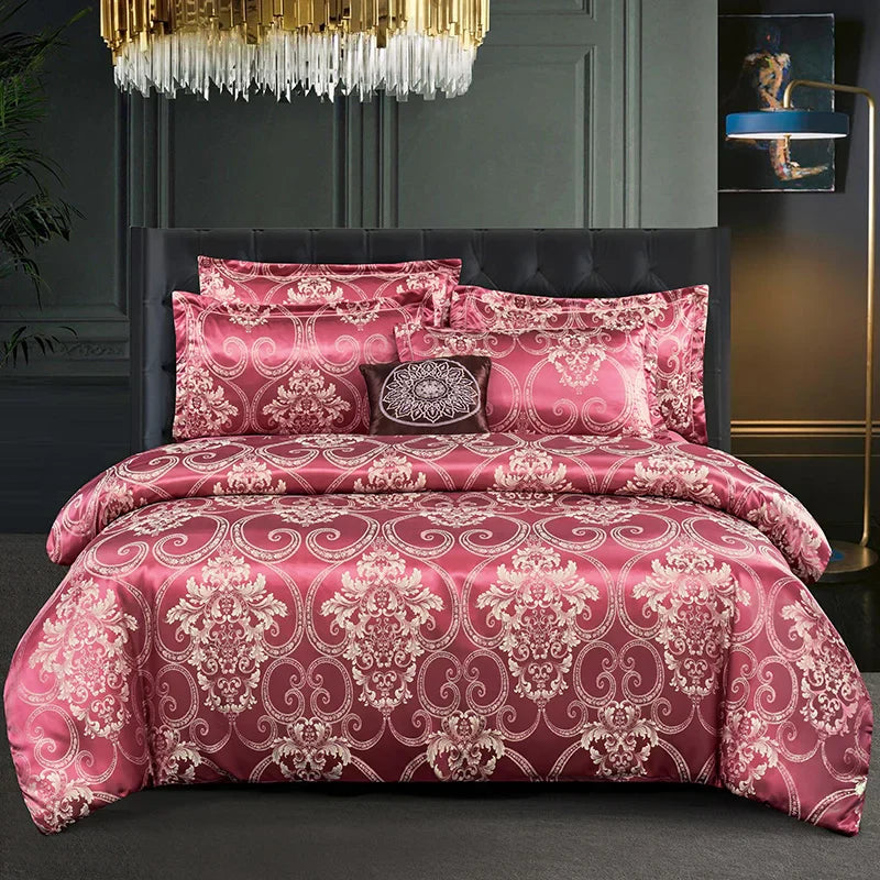 Satin Jacquard Duvet Cover - Gold & Blue Luxe