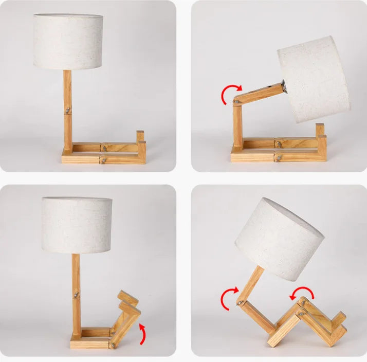 Wooden Robot Table Lamp - Playful Kids' Room Light