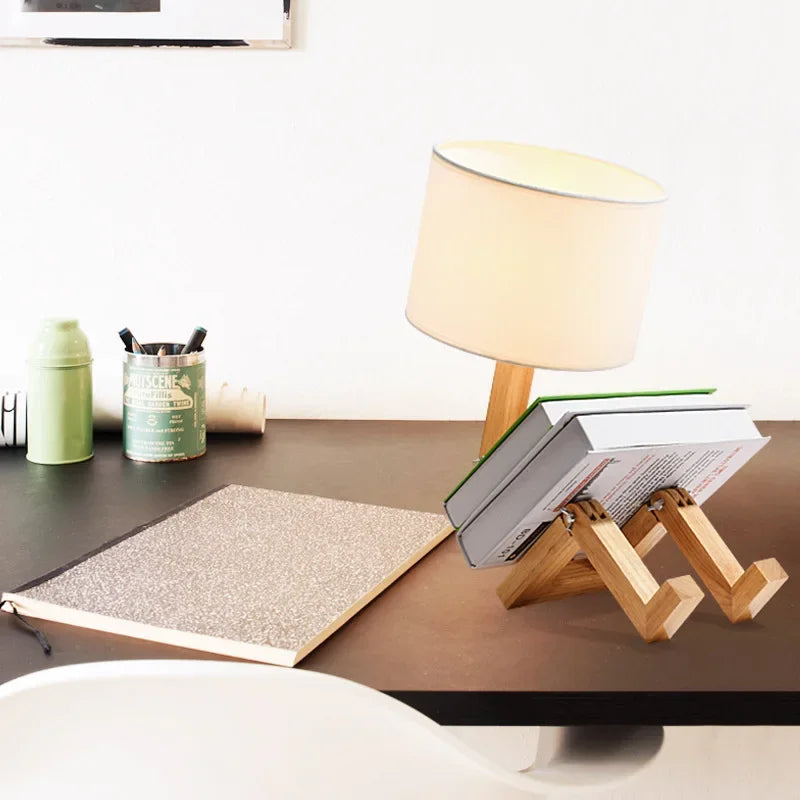 RutanFlex - Wooden Table Lamp with Shelf