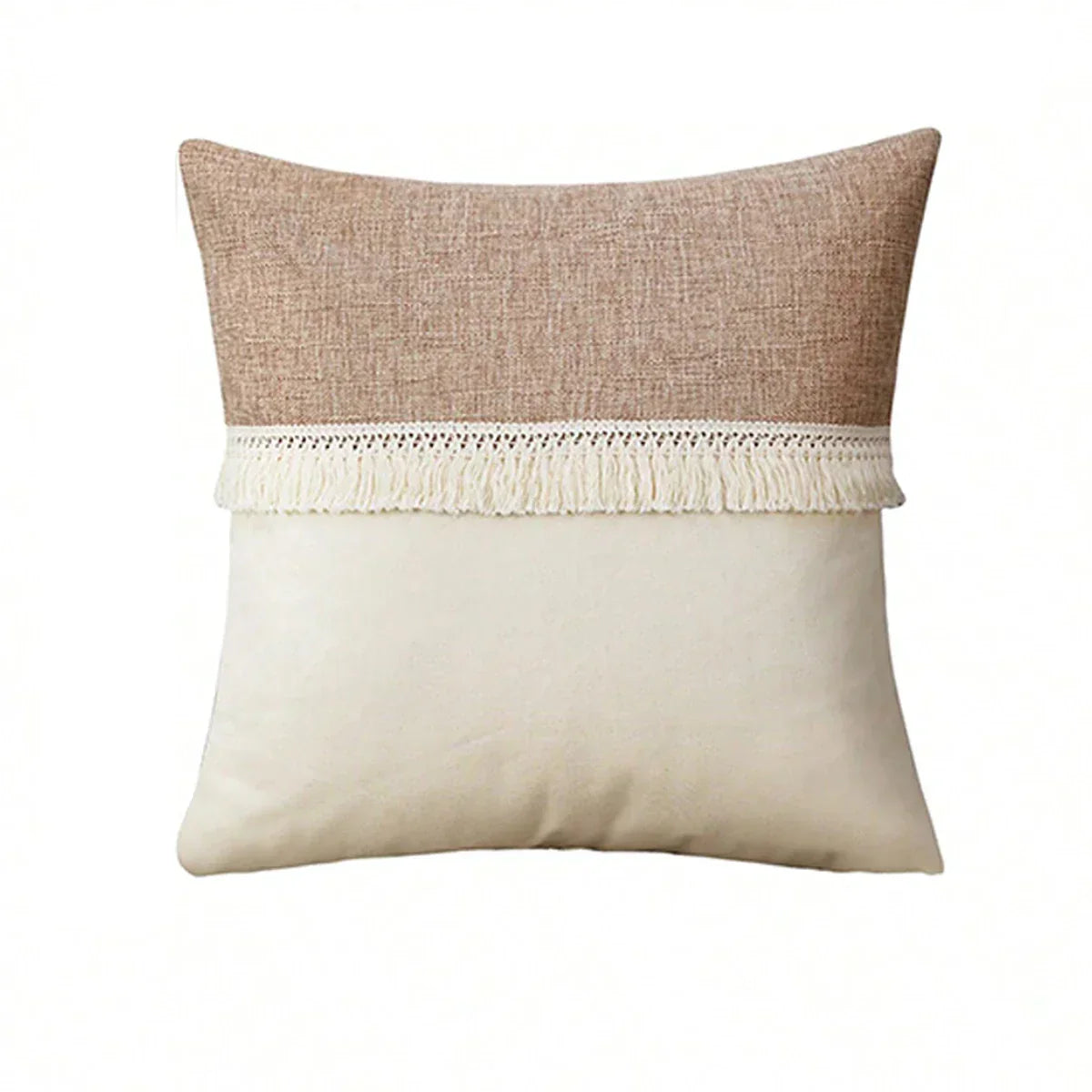 Bohemian Cushion Cover - Geometric Beige & Fringe