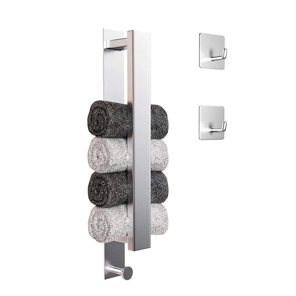 Self-Adhesive Towel Rack - Silver & Black Bath Rail