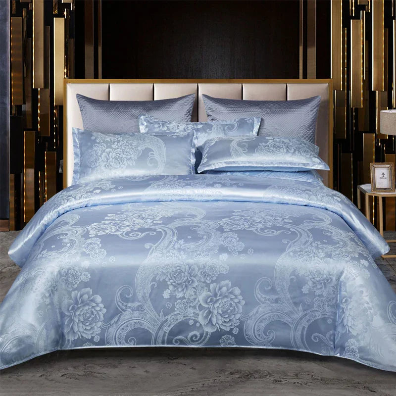 Satin Jacquard Duvet Cover - Gold & Blue Luxe
