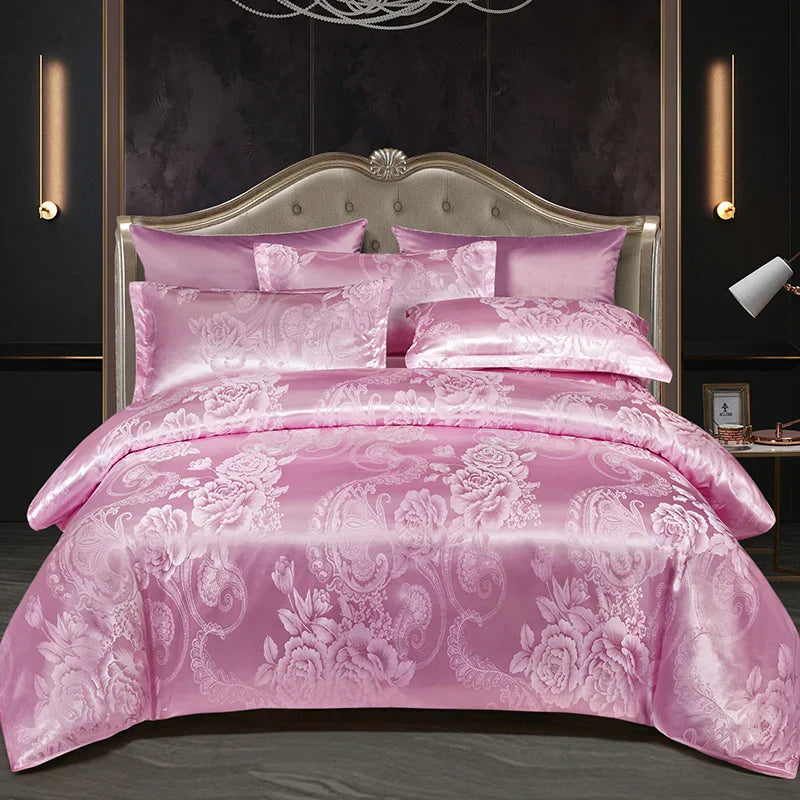 Satin Jacquard Duvet Cover - Gold & Blue Luxe
