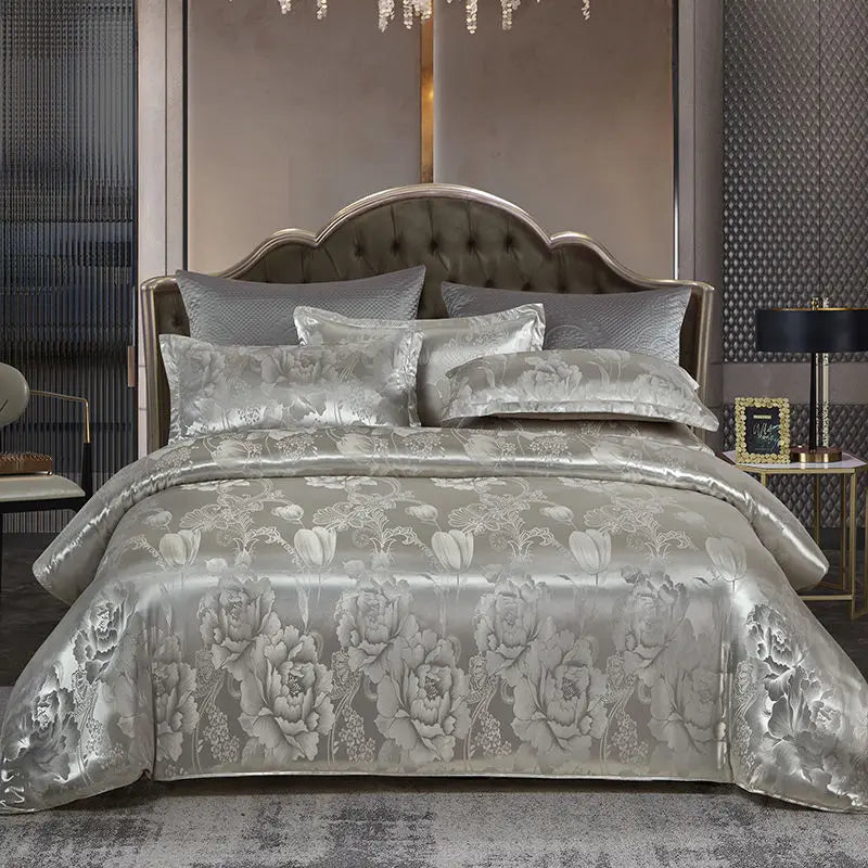 Satin Jacquard Duvet Cover - Gold & Blue Luxe