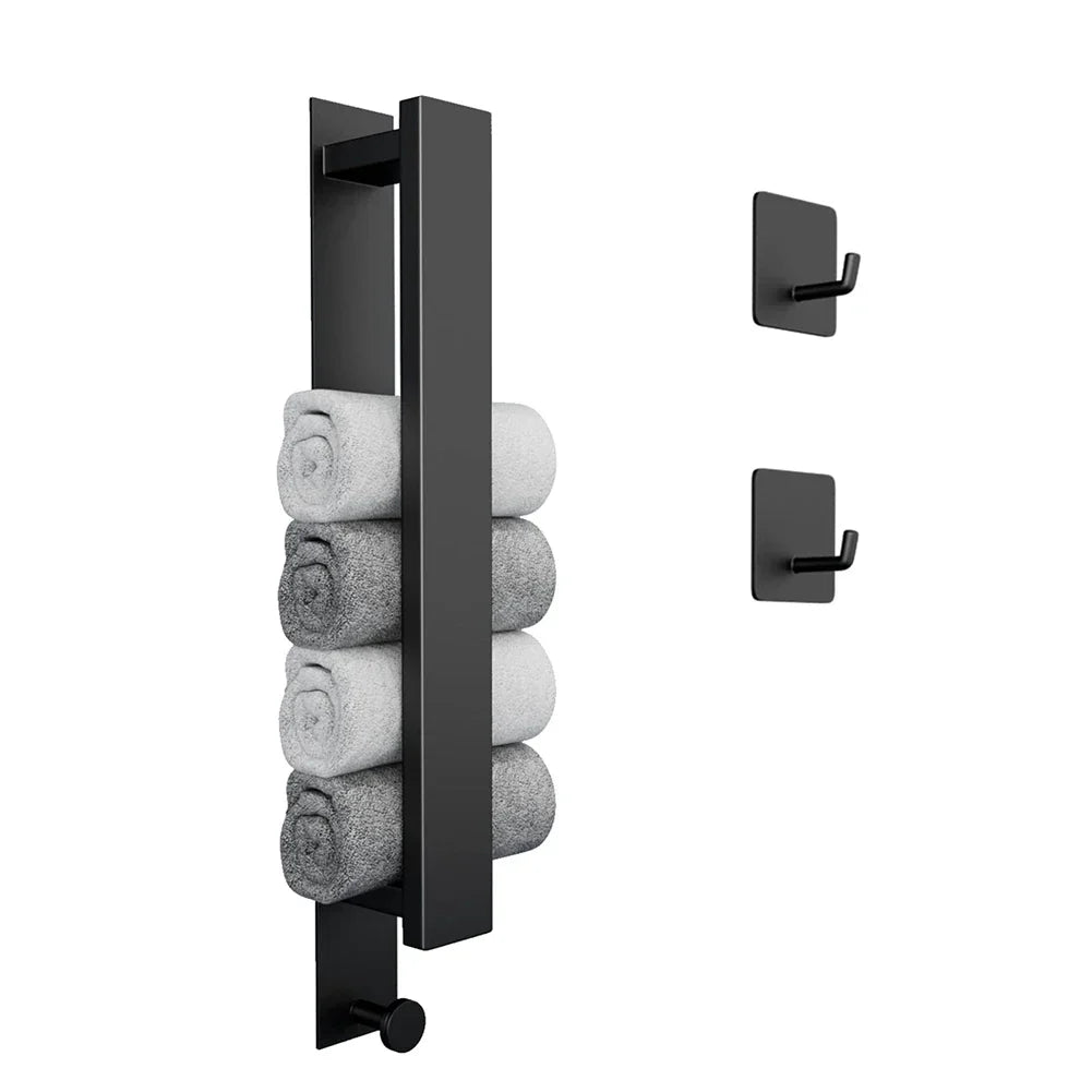 Self-Adhesive Towel Rack - Silver & Black Bath Rail