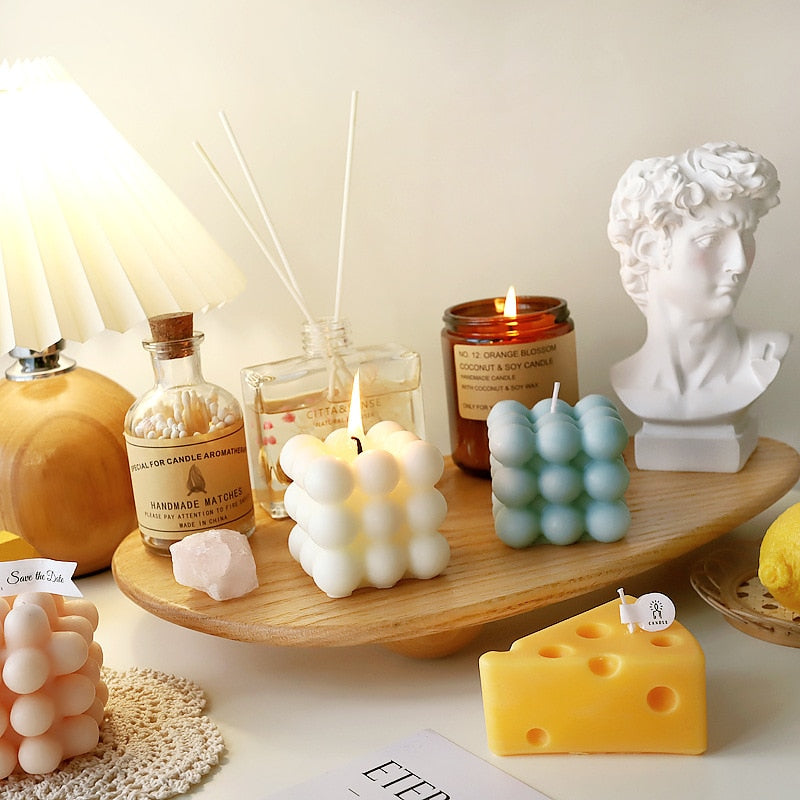 BubbleGlow Candle - Modern Soy Wax Cube Candle for Cozy Home Decor