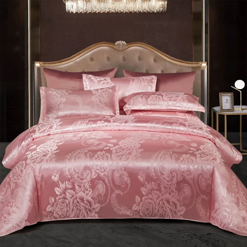Satin Jacquard Duvet Cover - Gold & Blue Luxe