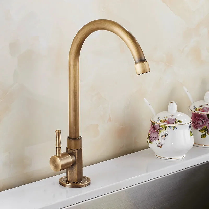 Swan-Neck Antique Brass Kitchen Faucet