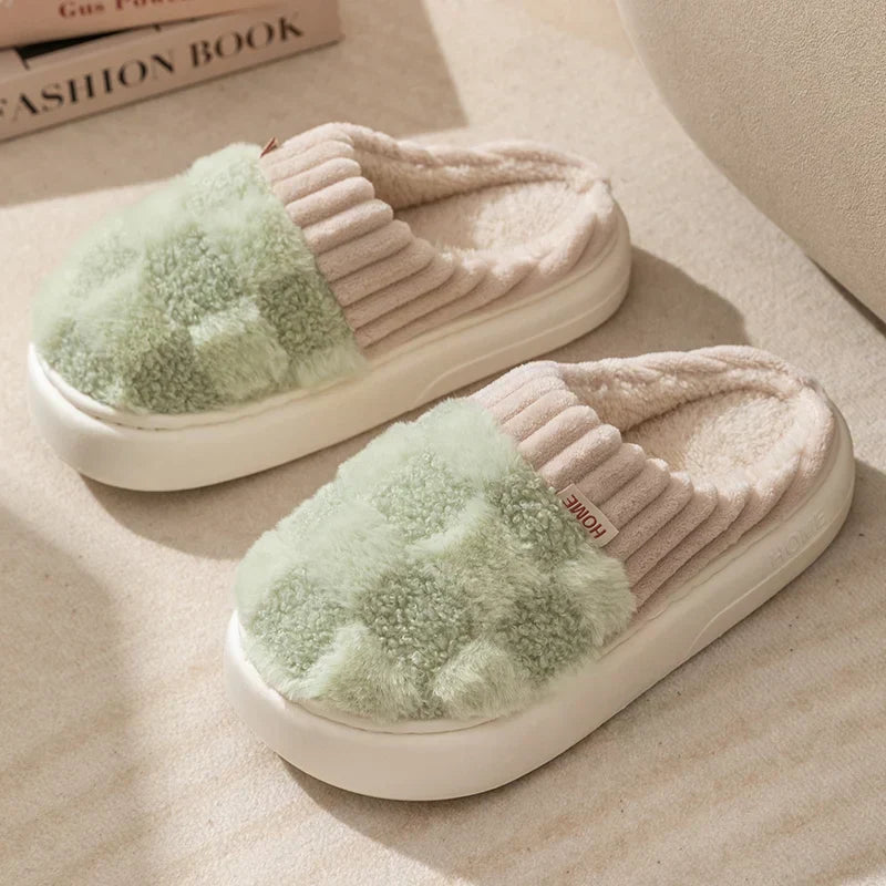 Dreamy Feet Cotton Slippers - Cosy Plaid Comfort