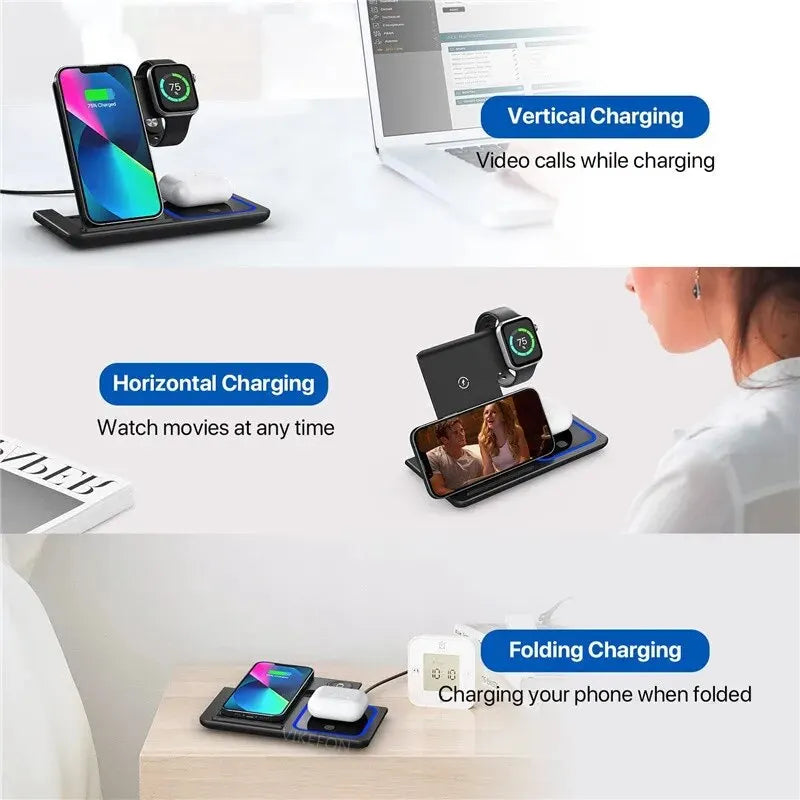 Sameza - 3-in-1 Wireless Charging Station for Phone, Watch and Earbuds