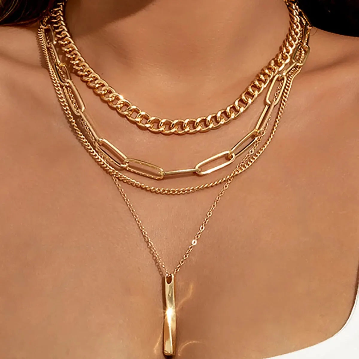 LuxeCharm Layered Choker Necklace Set – 4 Pieces