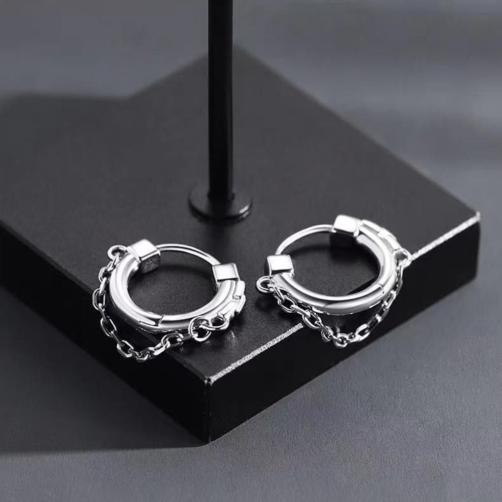 ChainHoops Earrings - Trendy Silver Hoop Earrings for Men